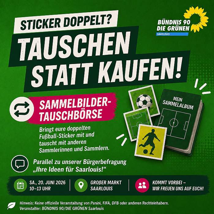 Bürgerbefragung „Ihre Ideen für Saarlouis“ mit zeitgleicher Tauschbörse für Fußball Sammelbildchen